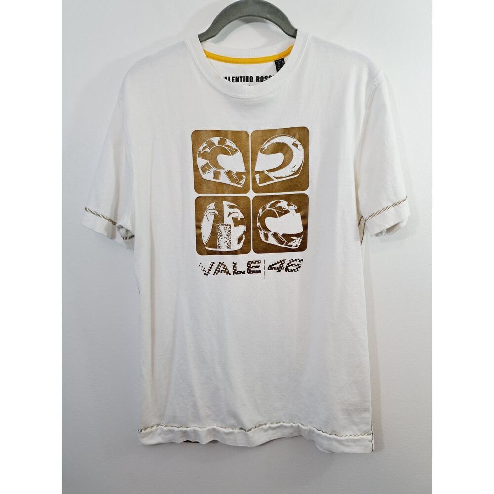 Valentino Rossi T-shirt Men's White Gold Small Graphic Tee VR46 MotoGP Flaw